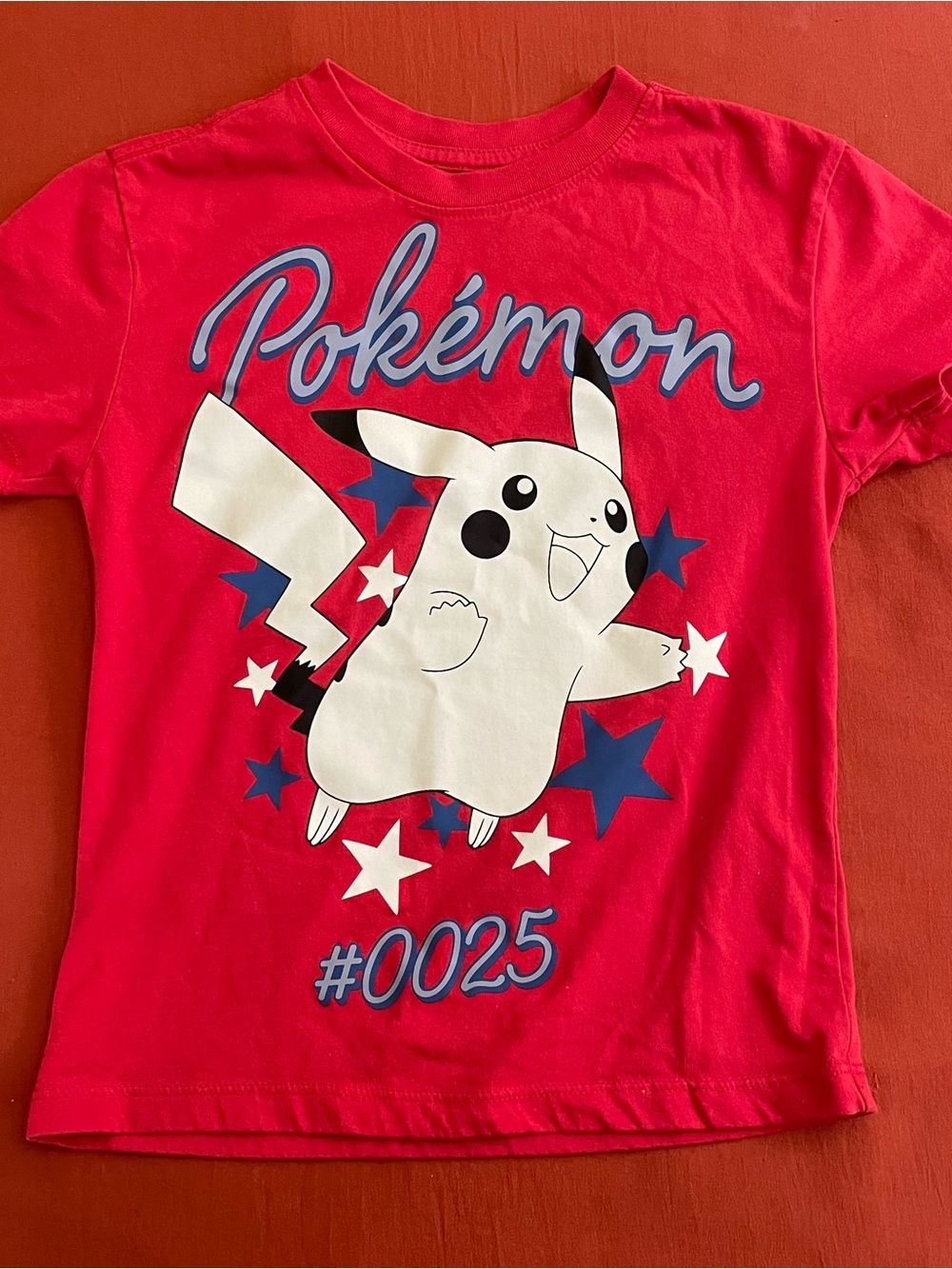 Pokemon Red Kids Pikachu Tee with White & Blue Graphics